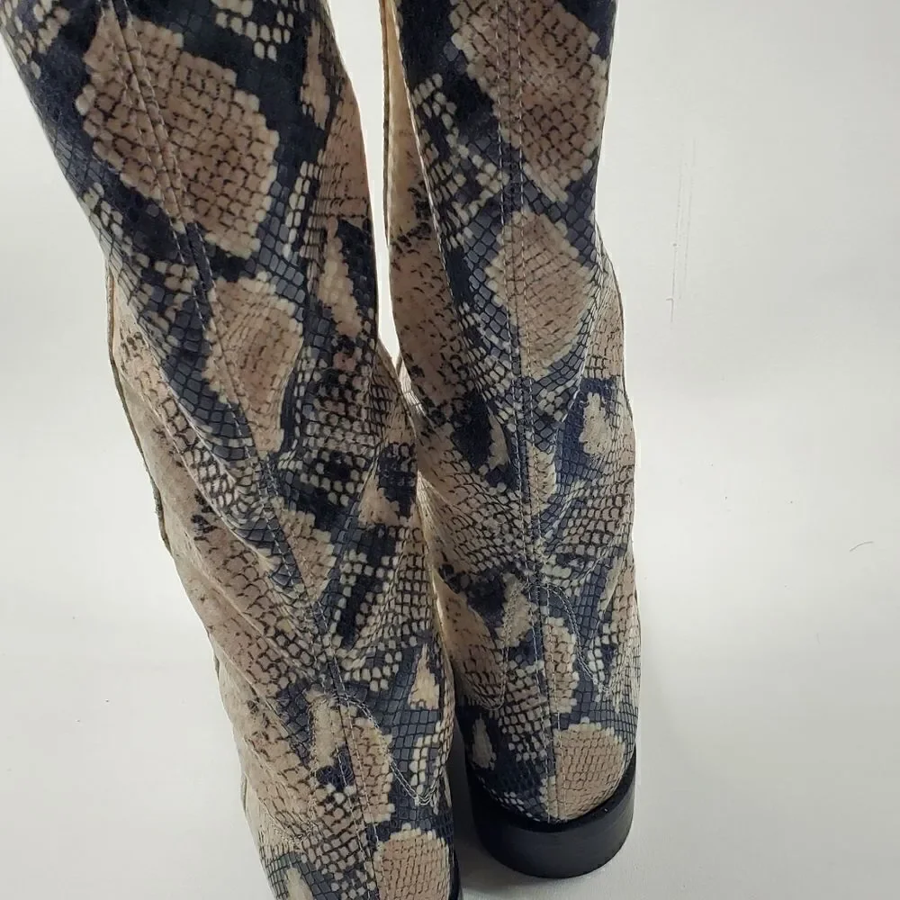 Stuart Weitzman pathython‎ over the knee flat heel boots Cream